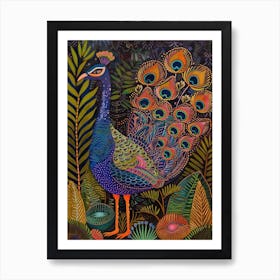 Folky Floral Peacock With The Plants 8 Art Print
