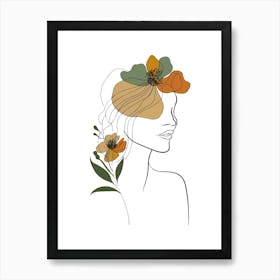 Woman Portrait Monoline Minimalist Hand Drawing Boho Illustration (8) Art Print