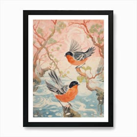 Vintage Japanese Inspired Bird Print European Robin 3 Art Print