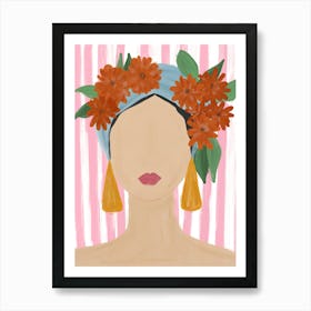 Woman in Mexican Flower Crown Colorful Print Art Print