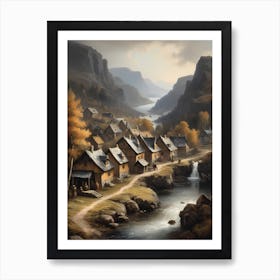 In The Wake Of The Mountain A Classic Painting Of A Village Scene (29) Art Print