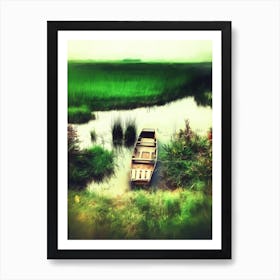 River Boat Rural Vietnam Landscape Art Print