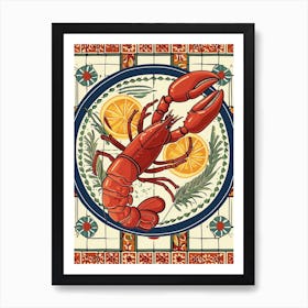 Lobster On A Plate With A Tiled Background 3 Art Print