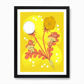 Dandelions And Mushrooms Art Print