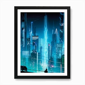 A Full Scale Concept Illustration Of An Urban Future Landscape Bathed In A Sea Of Electric Movement Art Print