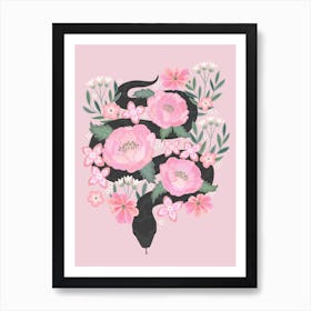 Snake And Flowers 1 Art Print