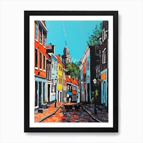 Painting Of A Amsterdam With A Cat In The Style Of Of Pop Art 2 Art Print