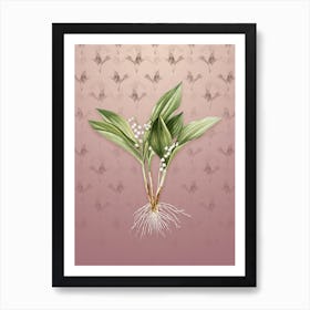 Vintage Lily of the Valley Botanical on Dusty Pink Pattern n.1193 Art Print