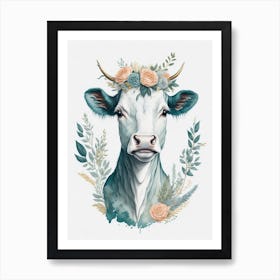 Floral Cute Cow Painting (4) Art Print