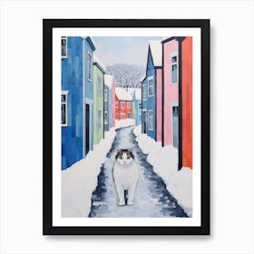 Cat In The Streets Of Reykjavik   Iceland With Snow 3 Art Print