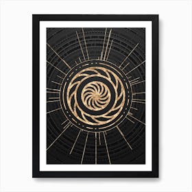 Geometric Glyph Symbol in Gold with Radial Array Lines on Dark Gray n.0216 Art Print