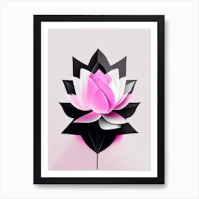 Pink Lotus Black And White Geometric 1 Art Print