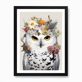 Bird With A Flower Crown Snowy Owl 2 Art Print