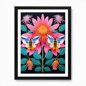 Flower Motif Painting Bee Balm 2 Art Print
