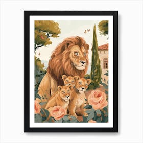 Barbary Lion Family Bonding Illutration 4 Art Print