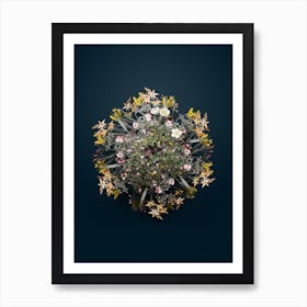 Vintage White Sweetbriar Rose Flower Wreath on Teal Blue n.0152 Art Print