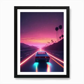 Retro Car On A Highway Art Print