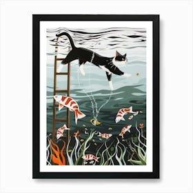 Cat In The Water 6 Art Print