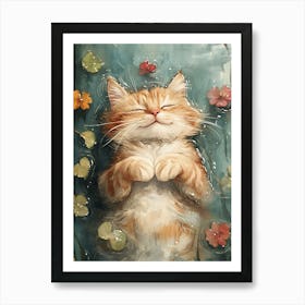 Happy Orange Cat Floating on Water 4 Art Print