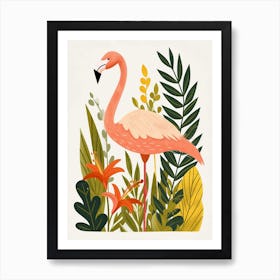 Jamess Flamingo And Heliconia Minimalist Illustration 4 Art Print