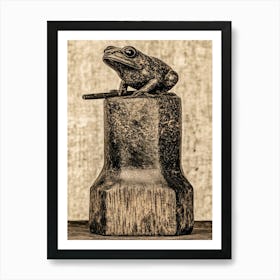 Frog On A Wooden Block Art Print