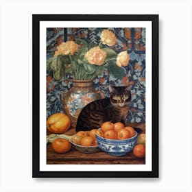 Bouvardia With A Cat 3 William Morris Style Art Print