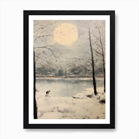 Vintage Winter Animal Painting Vole 1 Art Print