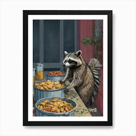 Raccoon At The Table Art Print