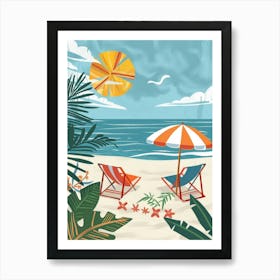 Beach Chairs And Umbrella Art Print