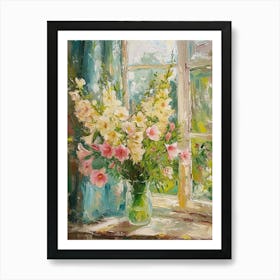 Gladiolus Flowers On A Cottage Window 2 Art Print