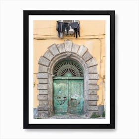 Green Wooden Door In Italy Travel Photography Art Print