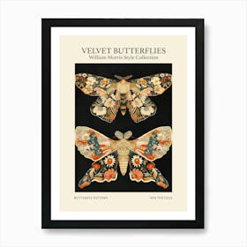 Velvet Butterflies Collection Butterfly Pattern William Morris Style 2 Art Print