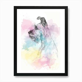 Schnauzer Dog Pastel Line Watercolour Illustration  1 Art Print