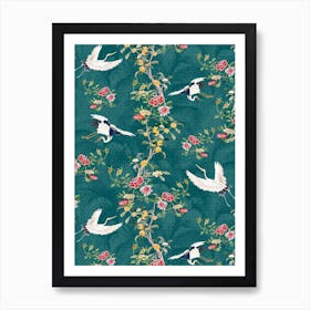 Chinoiserie Cranebirds & Blossom Art Print