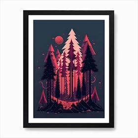 A Fantasy Forest At Night In Red Theme 48 Art Print