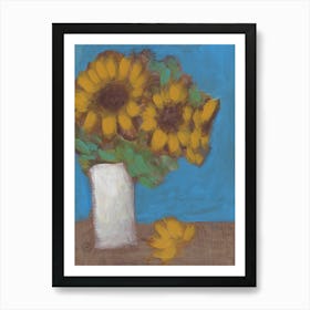 Sunflowers - Anton Maliar hand painted blue yellow floral vertical Art Print