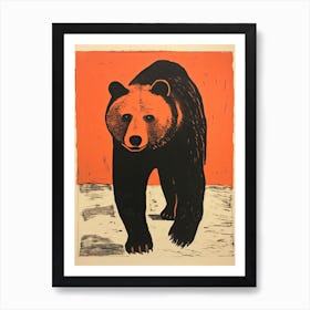 Black Bear, Woodblock Animal  Drawing 3 Poster