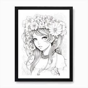 Bloom Body Girl Line Art 9 Art Print