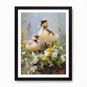 Ducklings In A Bed Of Flowers Painting 2 Art Print