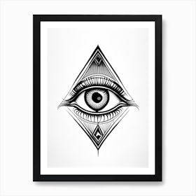 Enlightenment, Symbol, Third Eye Simple Black & White Illustration 1 Art Print