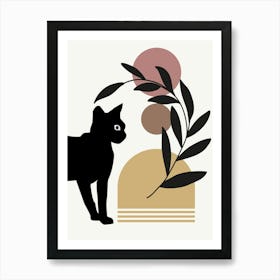 Boho Art Prints Scandi Art Sage Orange Abstract Art Cat Right Art Print