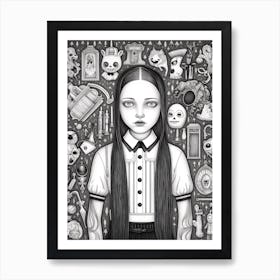 Wednesday Addams World Line Art 3 Fan Art Art Print