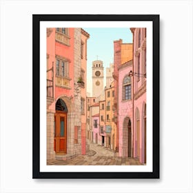 Marseille France 5 Vintage Pink Travel Illustration Art Print