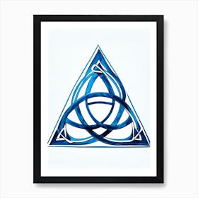 Triquetra 1, Symbol Blue And White Line Drawing Art Print