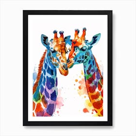 Giraffe Pair Watercolour 2 Art Print