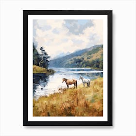 Horses Painting In Lake District, New Zealand 1 Art Print