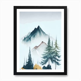 Mountain And Forest In Minimalist Watercolor Vertical Composition 152 Art Print