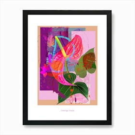 Flamingo Flower (Anthurium) 4 Neon Flower Collage Poster Art Print