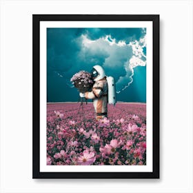 Pink Flowers In The Field Art Print