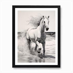 A Horse Oil Painting In Flamenco Beach, Puerto Rico, Portrait 2 Art Print